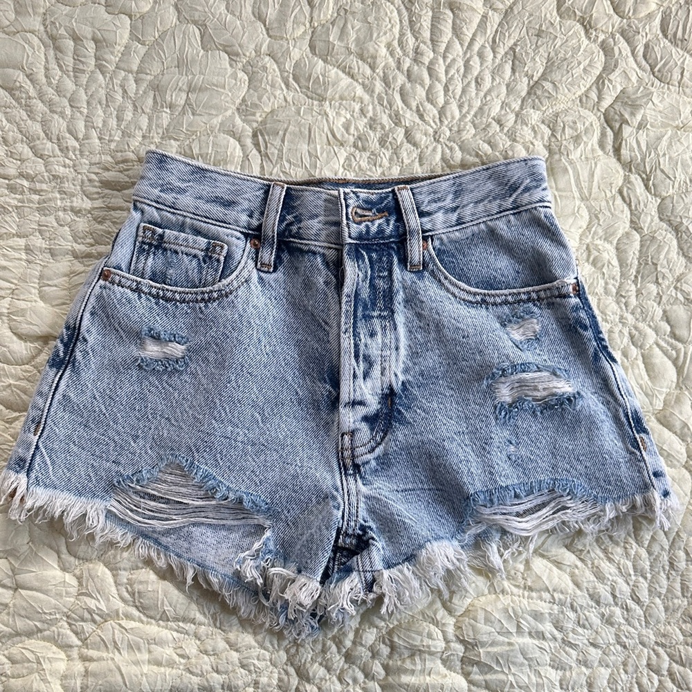 PacSun Light Blue Ripped High-Rise Denim Shorts